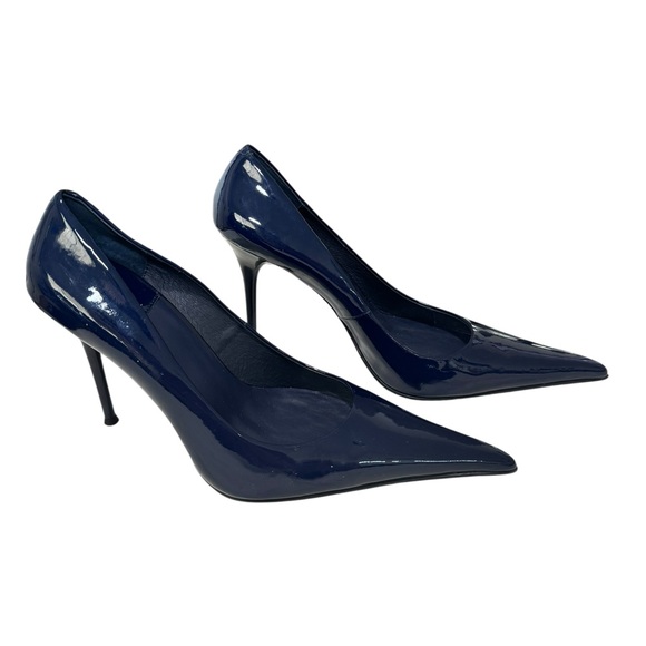 Jeffrey Campbell Navy Blue Patent Leather Pointed Toe Pumps Size 8.5 - Picture 4 of 8